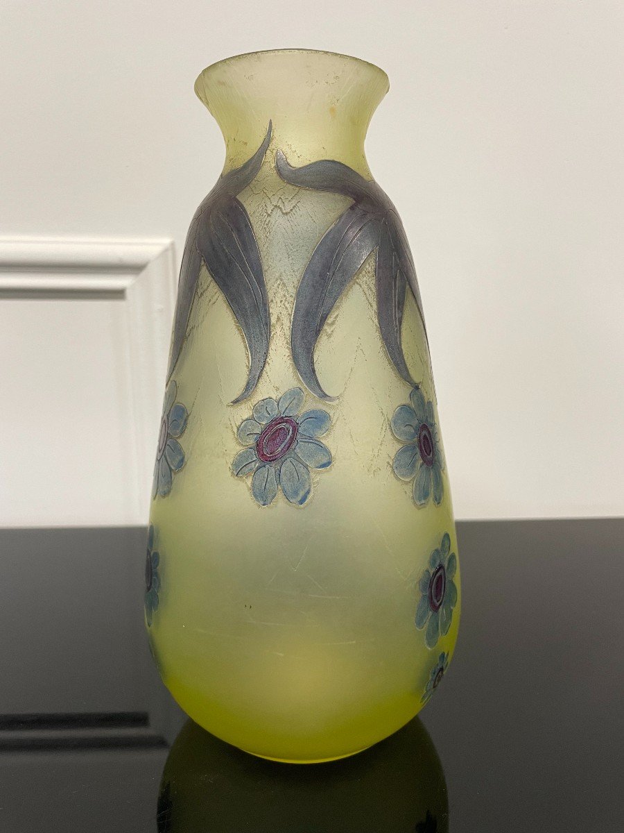 Legras - Vase En Verre Givré Décor De Fleurs Art Déco-photo-3